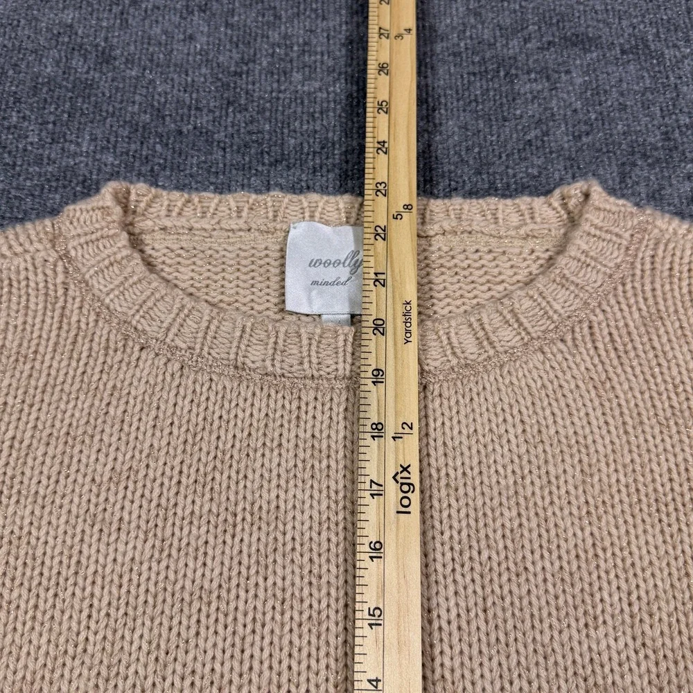 Woolly Minded Wool Cashmere Metallic Knit Sweater Tan Beige Womens‎ Medium